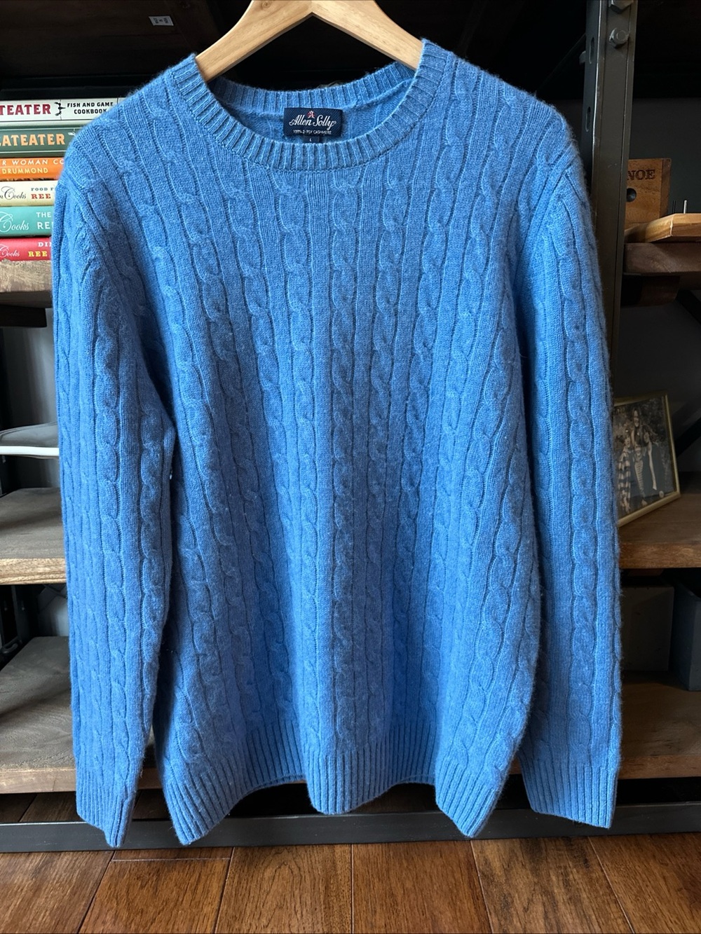 Allen Solly Men's Cashmere Cable Knit Sweater Pullover Blue, Size L Crewneck